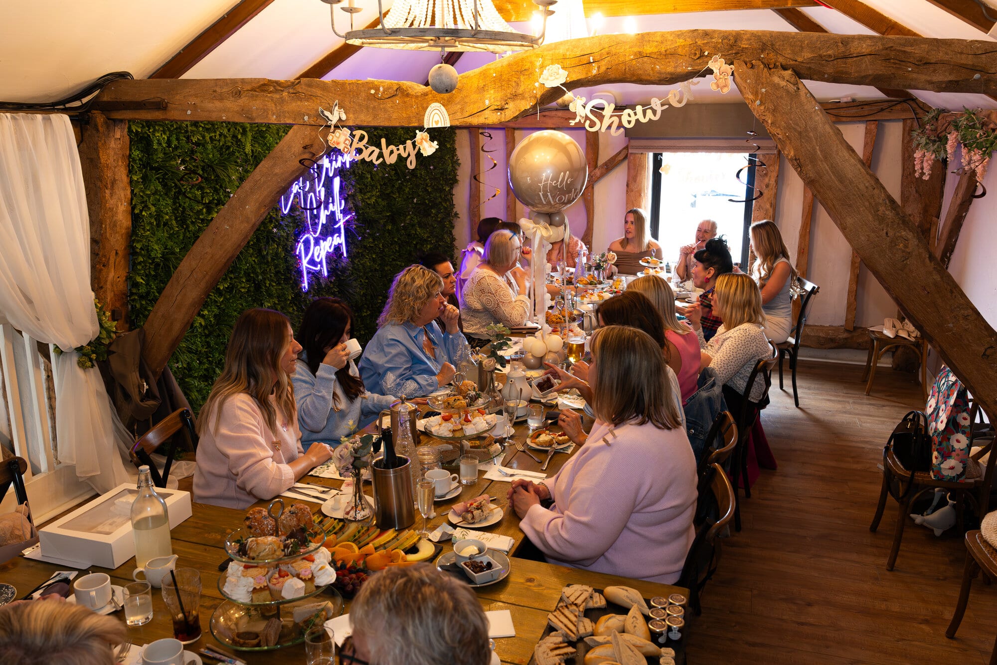 A baby shower celebration table at The BarnYard