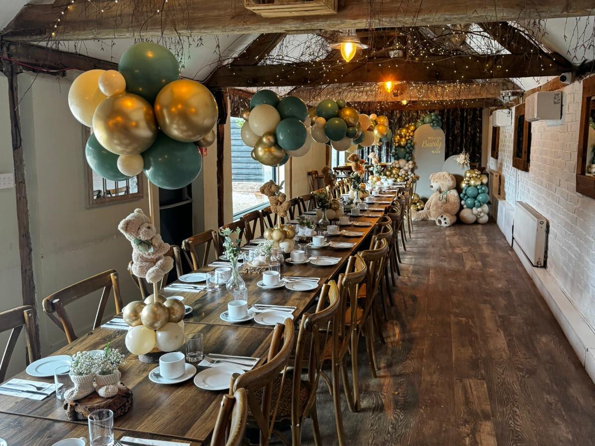 The Roost set up for a baby shower at The BarnYard