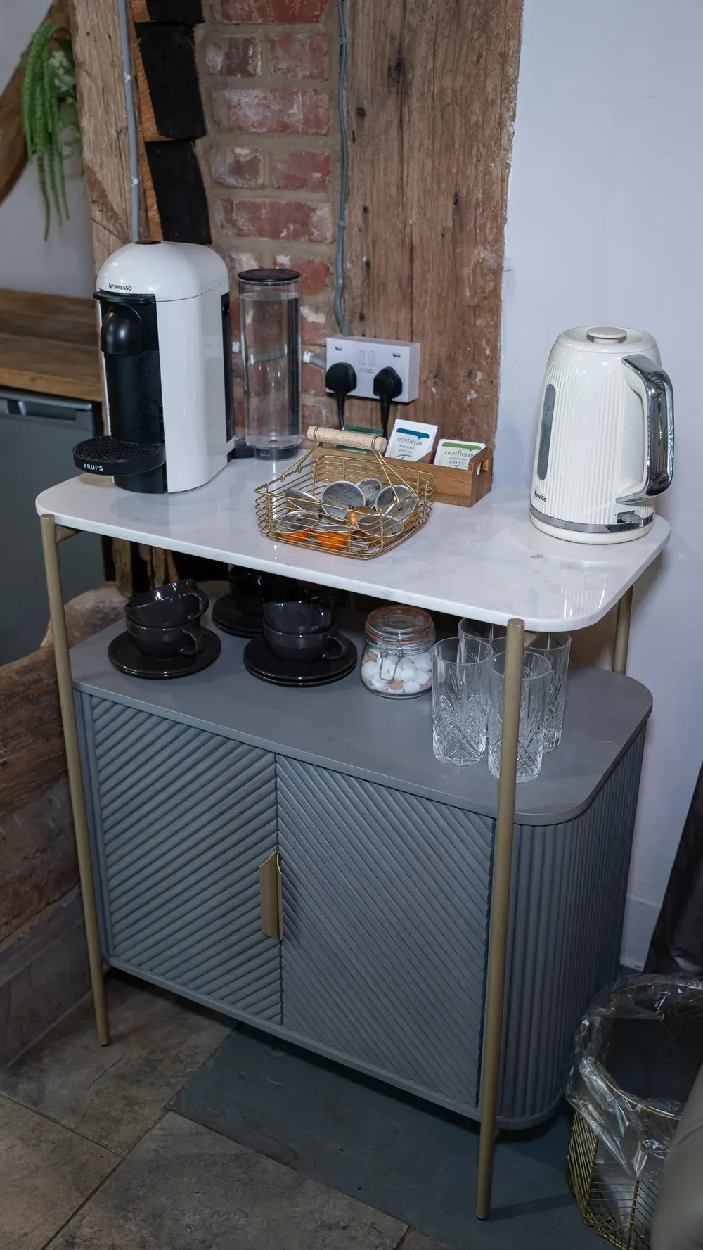 The drinks and tea station in The Blossom suite