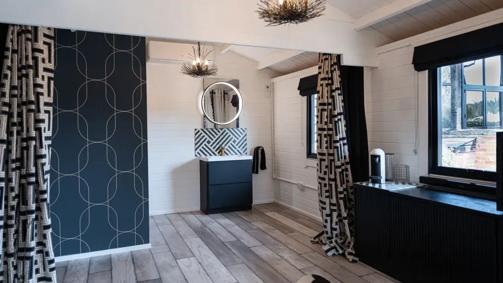 The lounge in The Hyde Out suite at The BarnYard