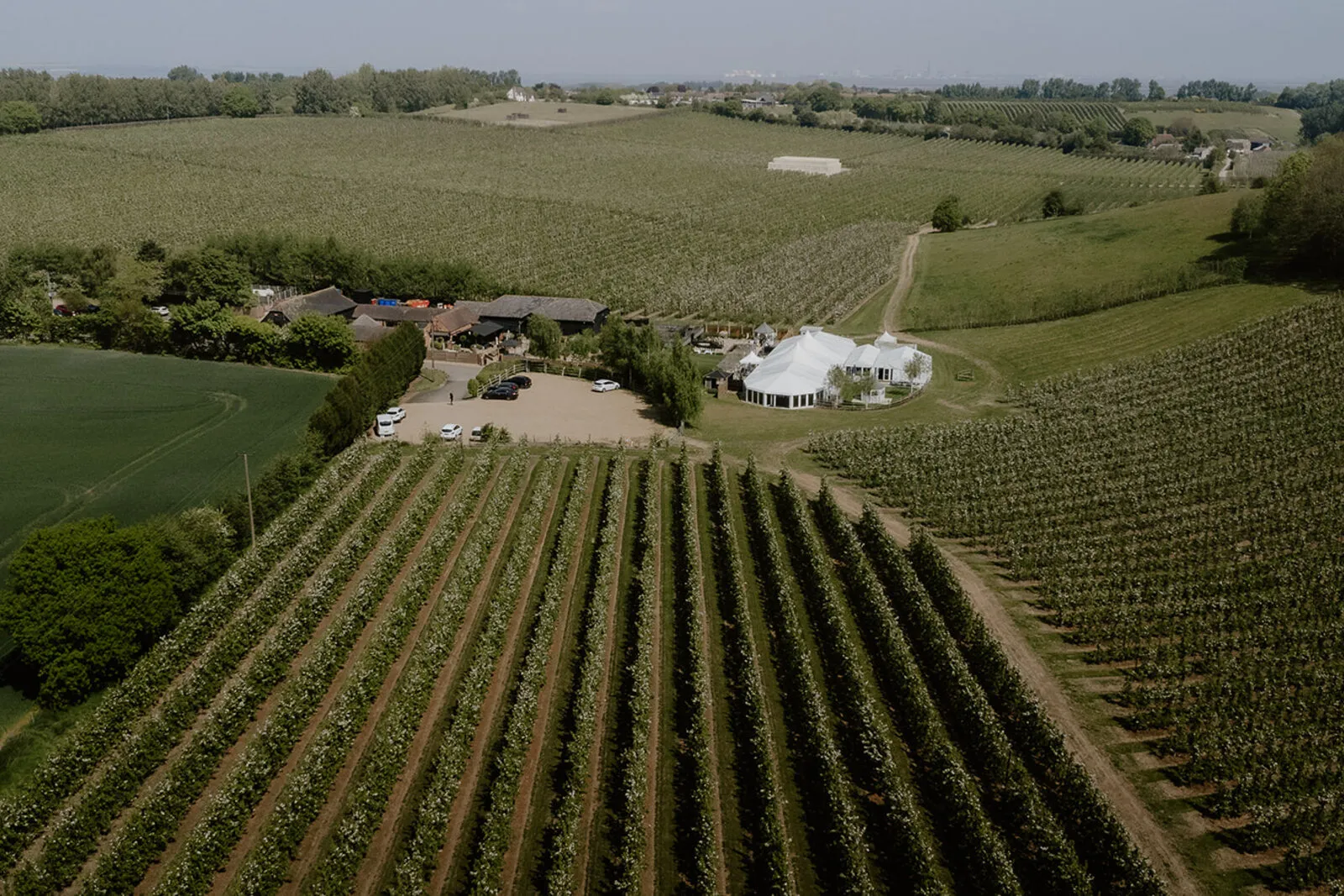 The orchards and grounds at The BarnYard from above
