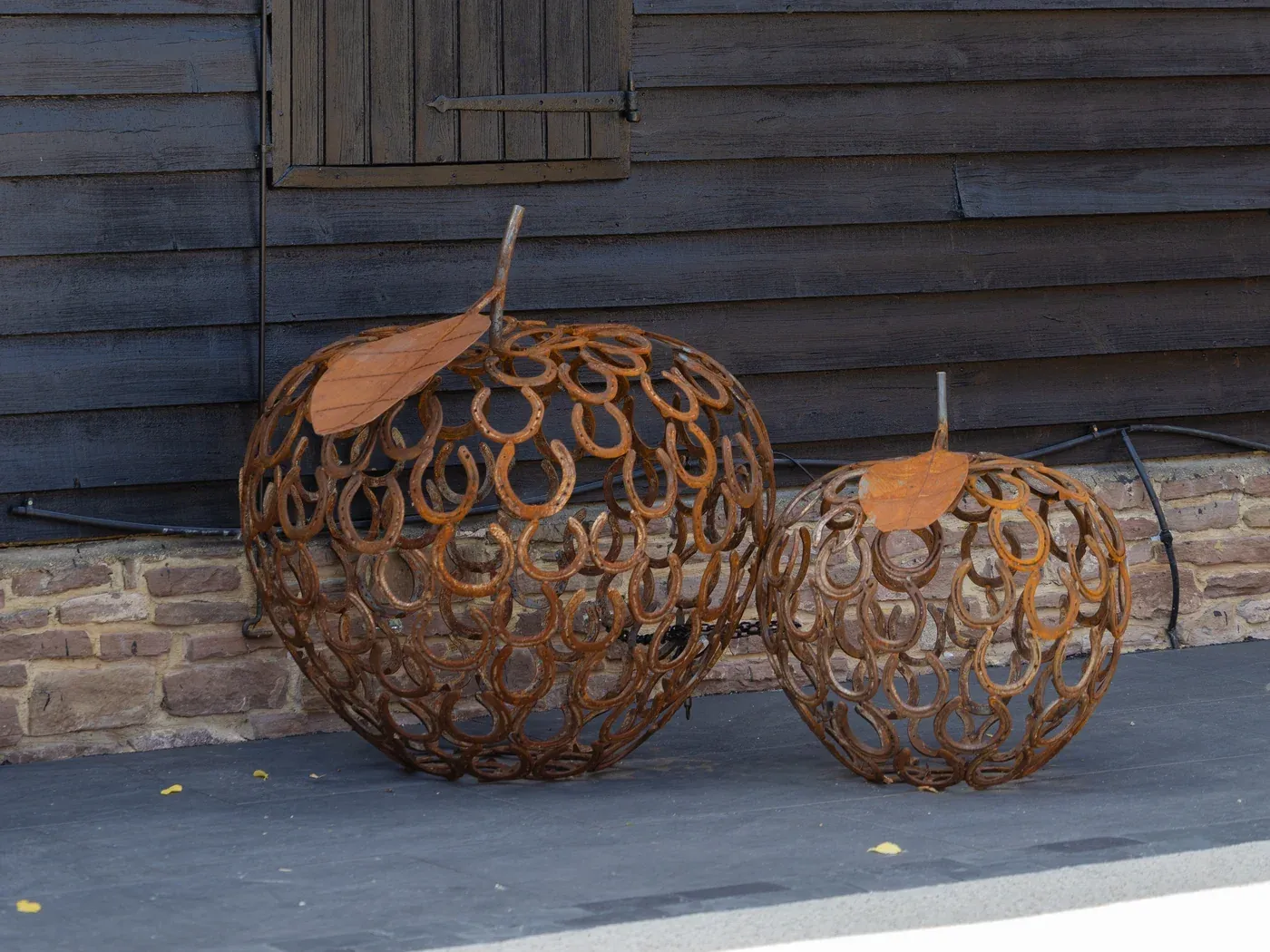 Giant apple sculptures at The BarnYard for autumn