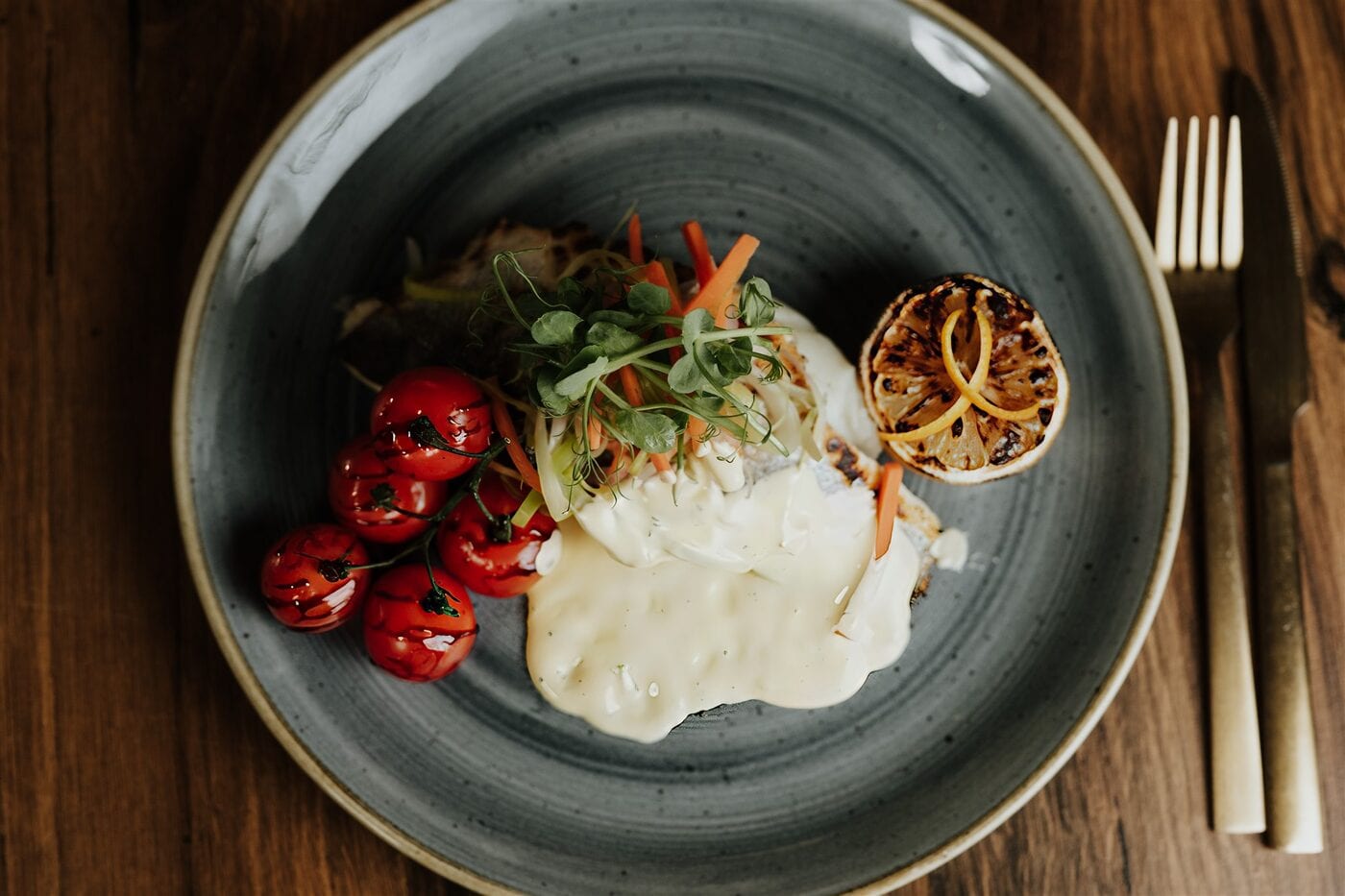 A plated seasonal lunch dish at The BarnYard