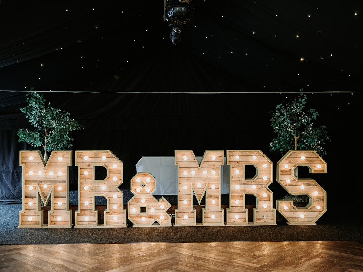 Wooden Light-Up Mr & Mrs Letters at The BarnYard