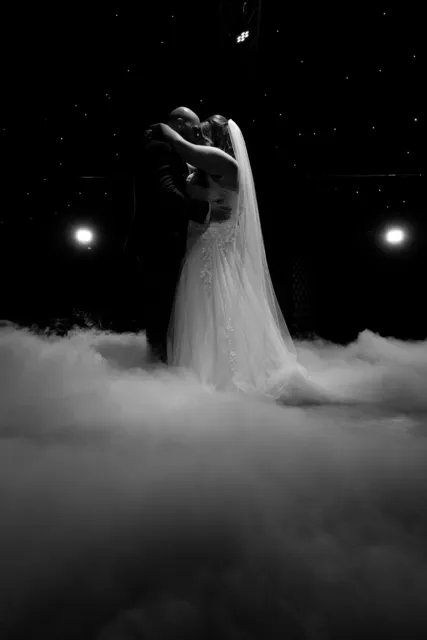 A first dance in a cloud of dry ice