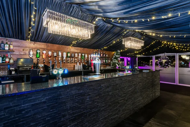 The Arboretum bar dressed for Christmas with chandeliers and fairy lights