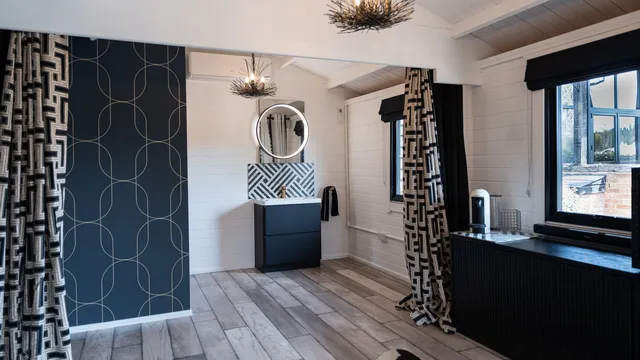 The Hyde Out getting ready room with its round mirror