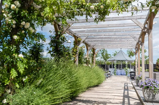 The Lavender Walk pergola leading to the gazebo