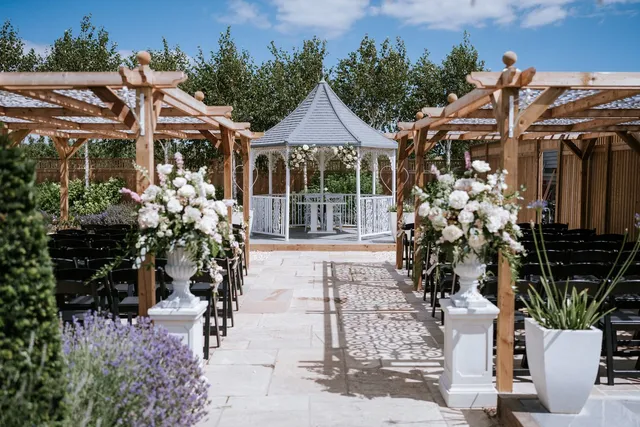 The aisle dressed with florals and lavender in bloom