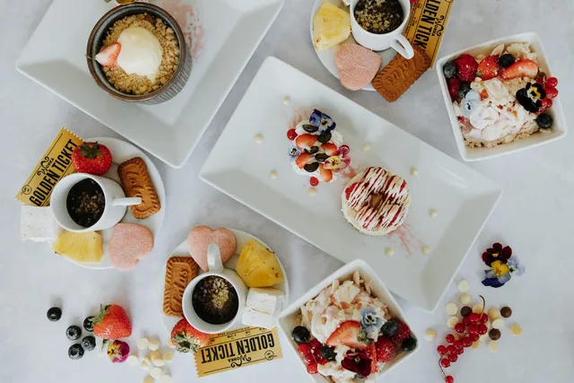 An afternoon tea spread photographed from above