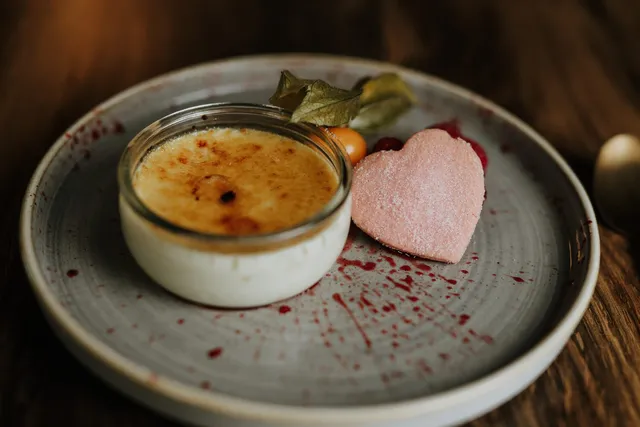 A creme brulee with a shortbread heart