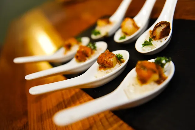 Canape spoons lined up ready to serve