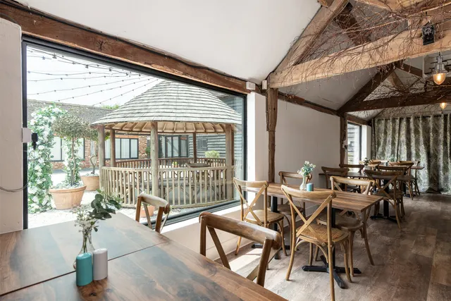 Looking out from The Roost to the Courtyard gazebo
