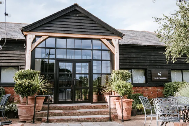 The Rooster's glazed A-frame entrance