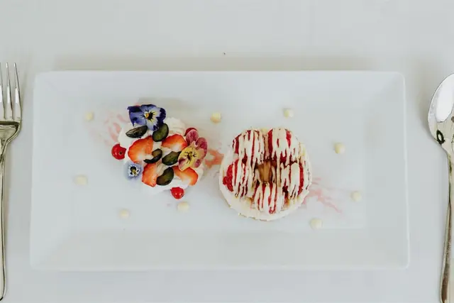 A plated dessert at a BarnYard wedding breakfast