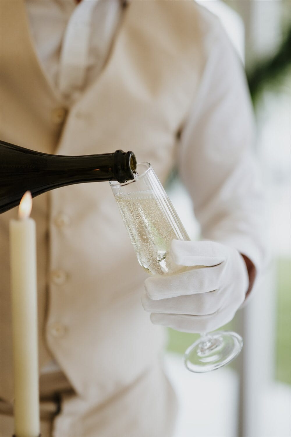 Prosecco poured for the wedding toast