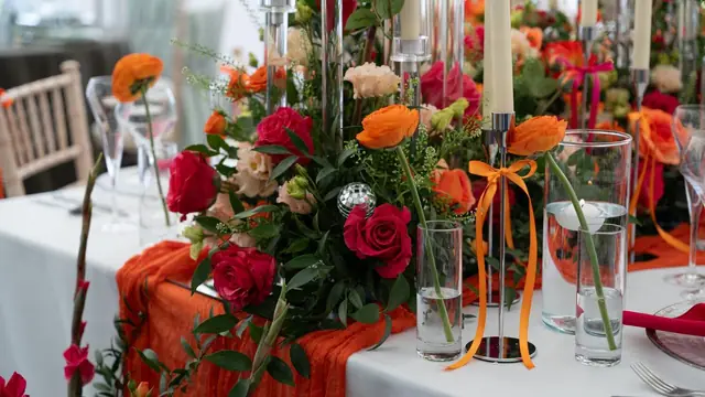 A table dressed with autumnal florals