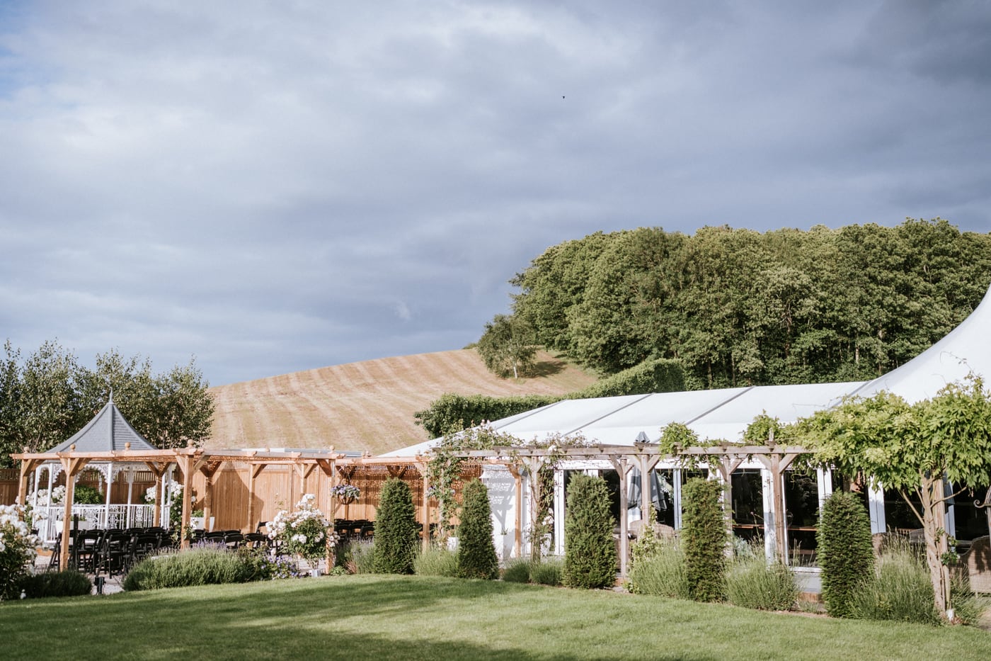 The Arboretum glass pavilion at The BarnYard, set up with space for a conference