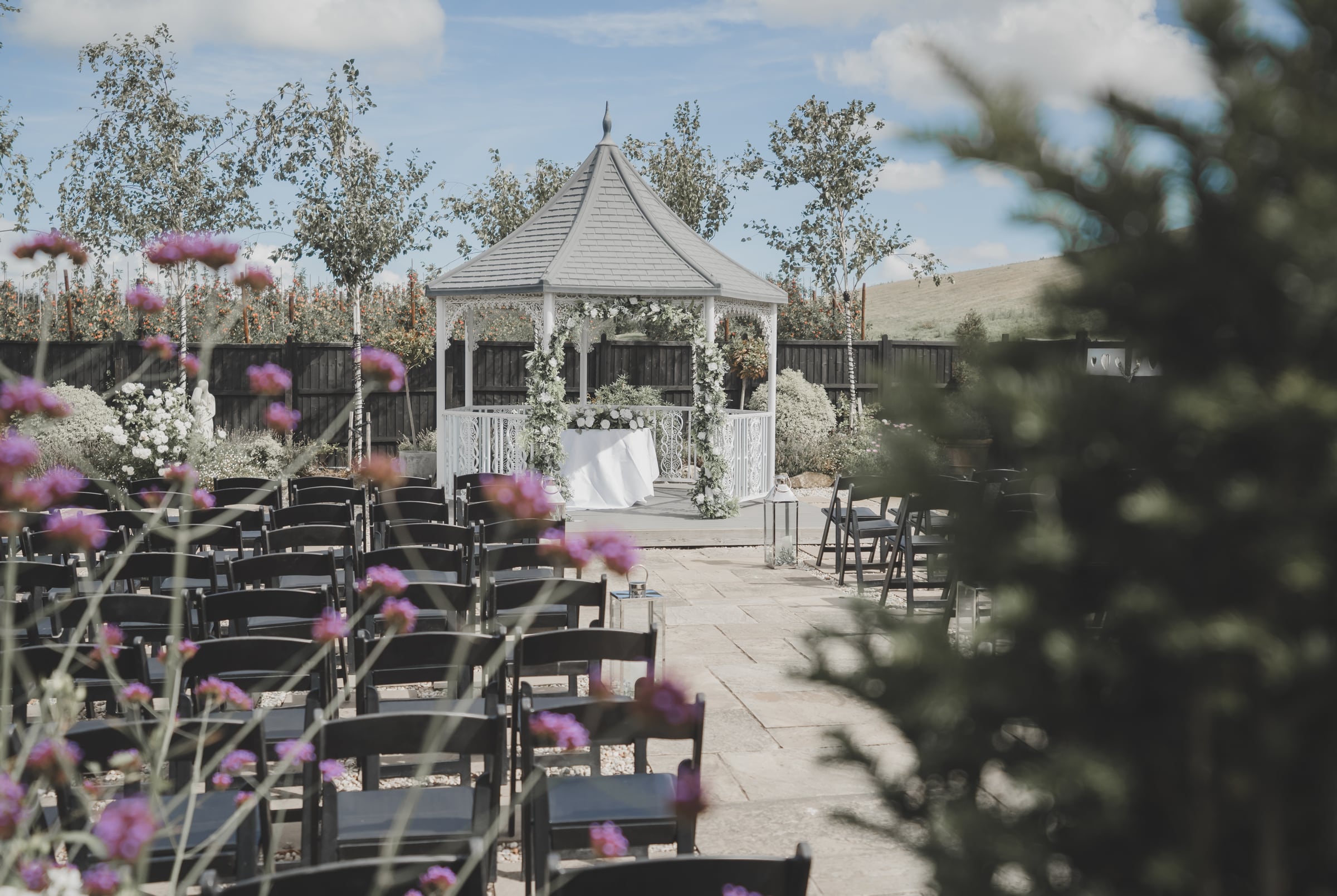 The Lavender Walk approach to the ceremony gazebo at The BarnYard