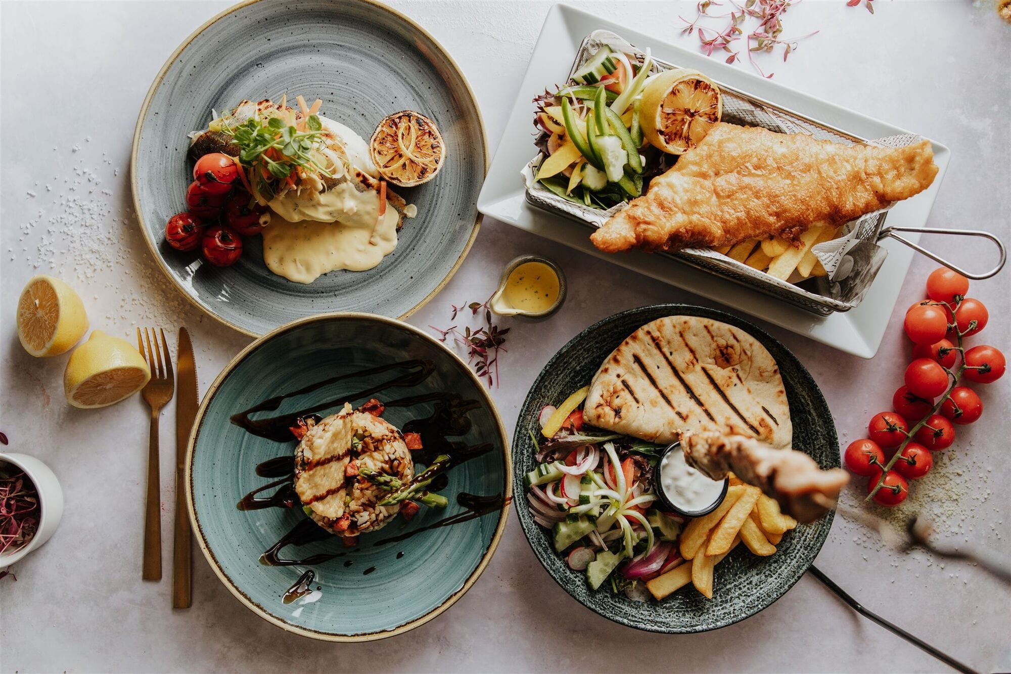 A spread of freshly cooked dishes at The BarnYard restaurant in Kent