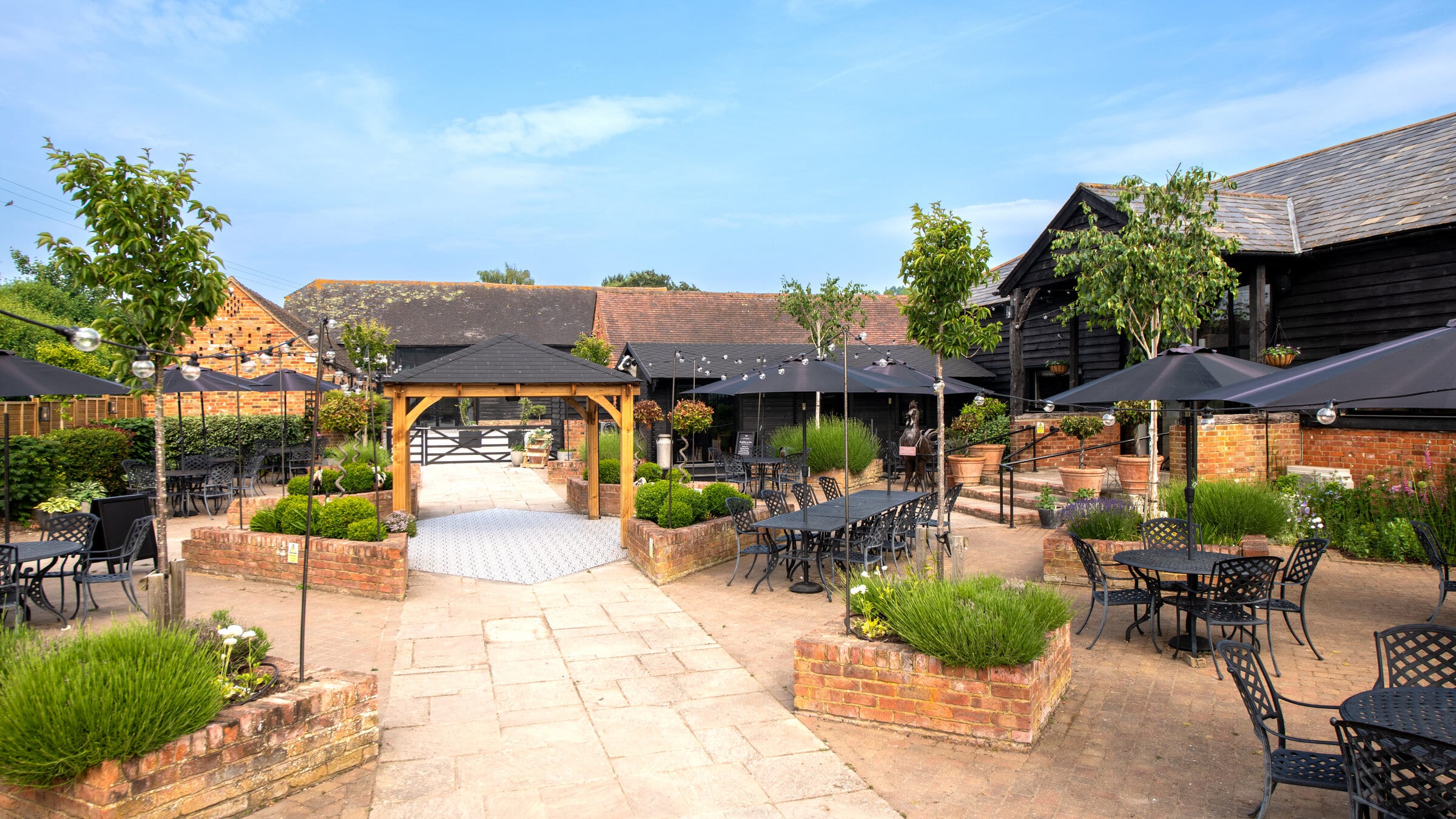 The Rooster courtyard and gazebo at The BarnYard, Kent