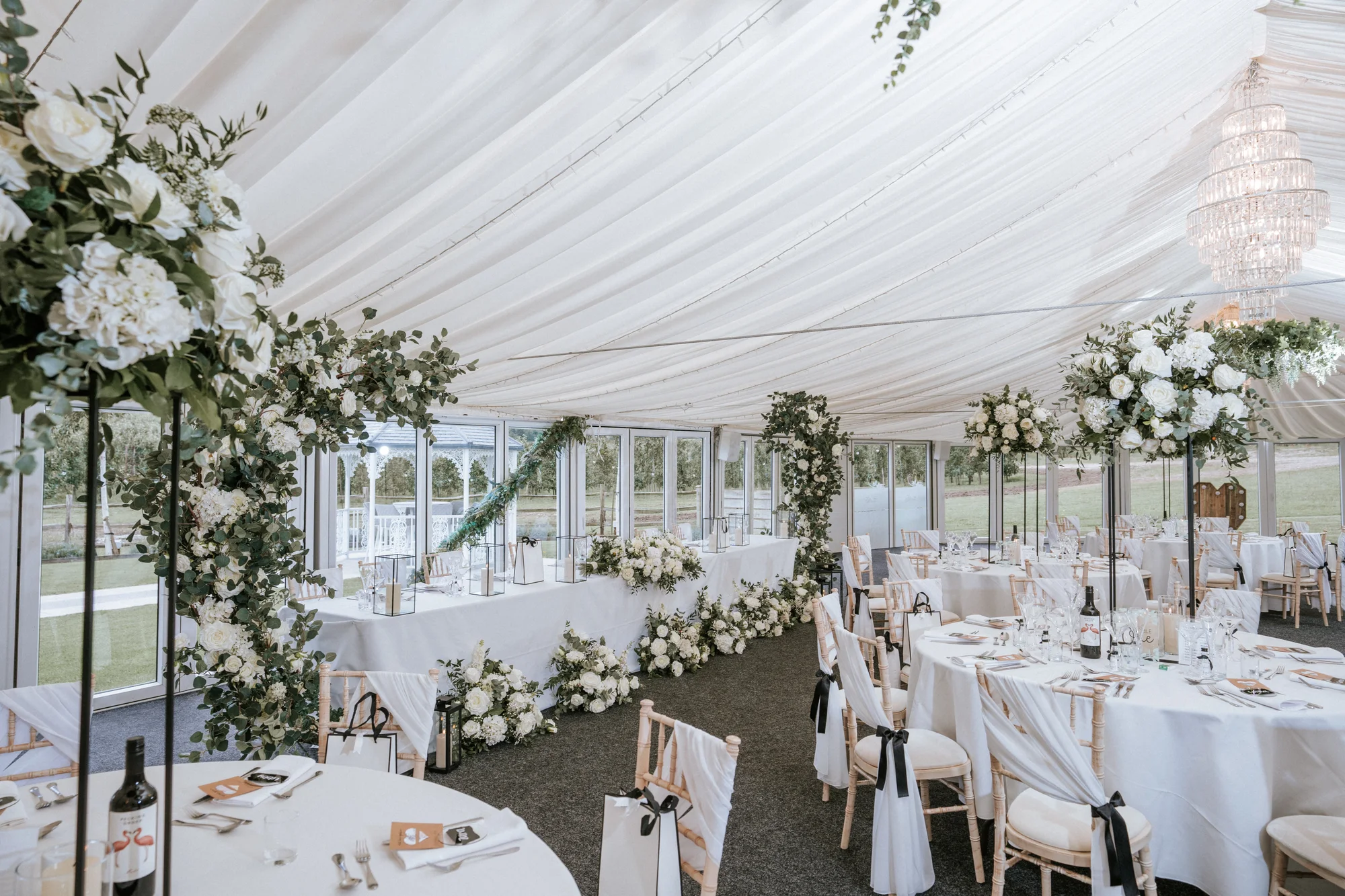 A wedding reception styled inside The Arboretum at The BarnYard