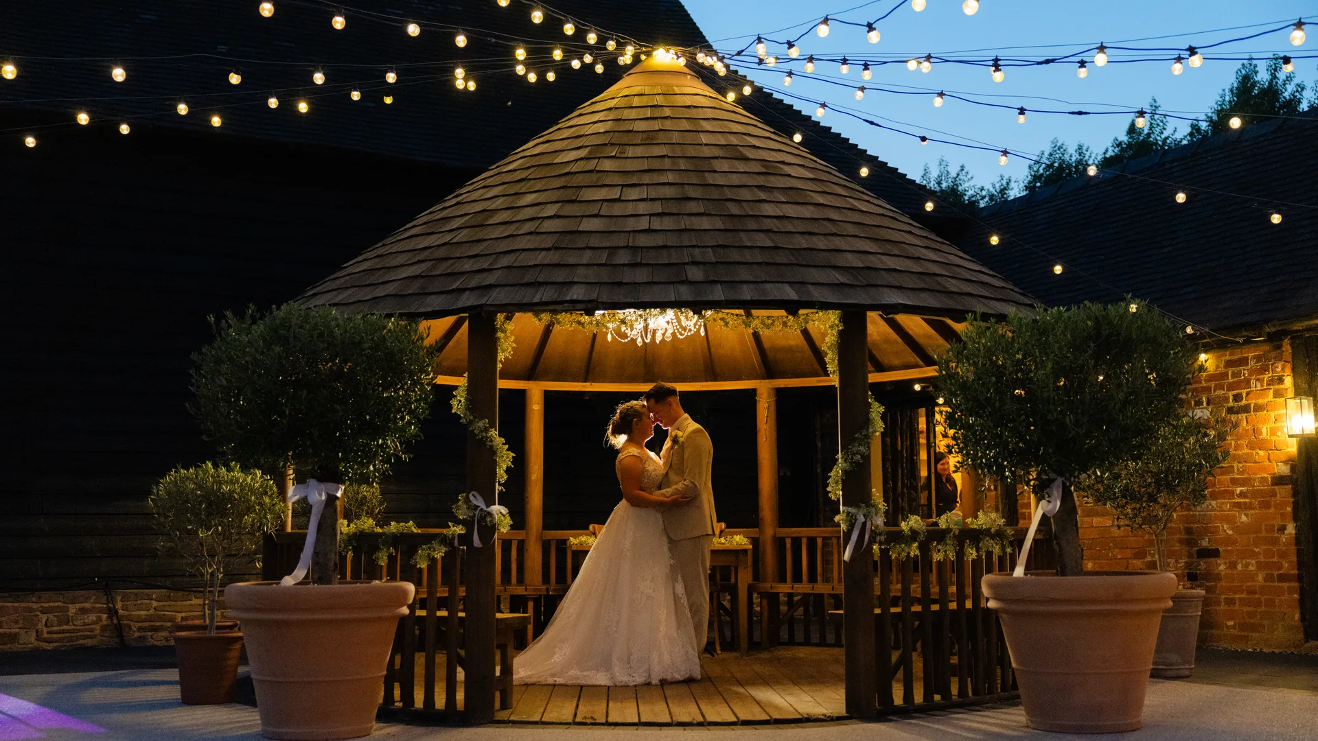 A twilight wedding in the Apple Barn at The BarnYard