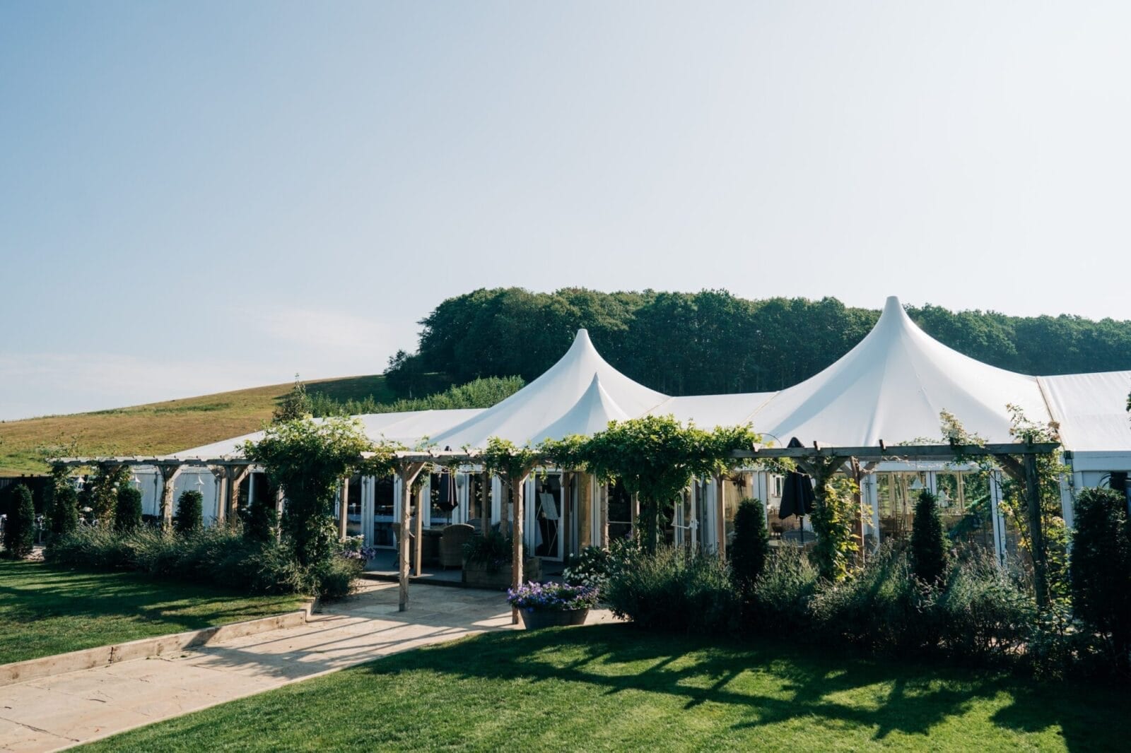 The Arboretum glass pavilion at The BarnYard, ready for a corporate event